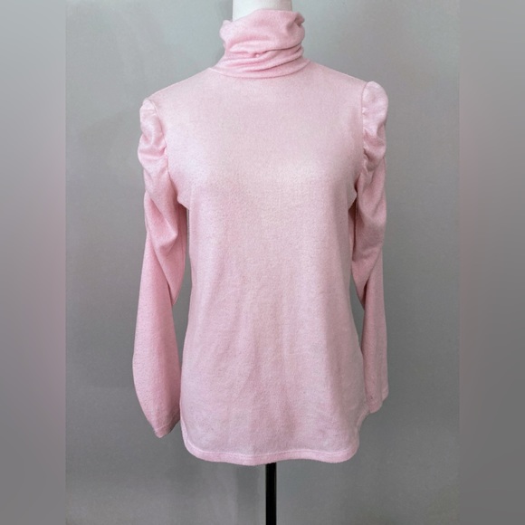 ALISON ANDREWS Pink Puff Shoulder Turtleneck Sweater Size Small - Picture 1 of 9